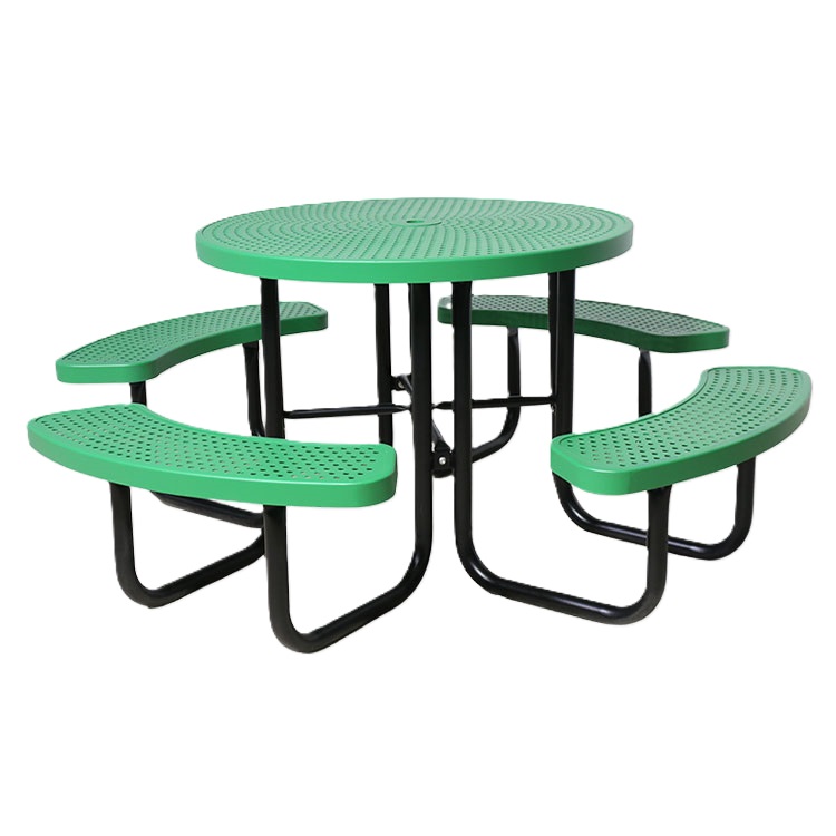 Perforated Steel Outdoor Round Picnic Table with Umbrella Hole - Image 2
