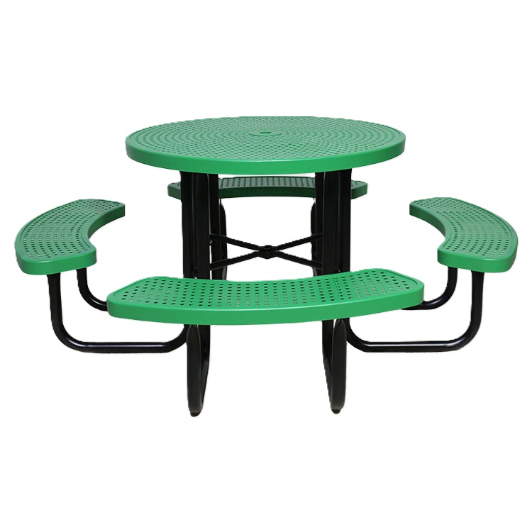 Perforated Steel Outdoor Round Picnic Table with Umbrella Hole - Image 3