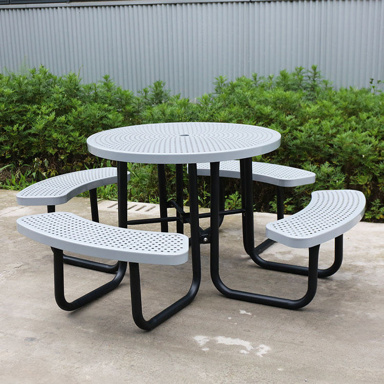 Single_Source_Supply_metal_picnic_table_white_bench_portable_thermoplastic_outdoor_toronto_Ontario_Canada_round