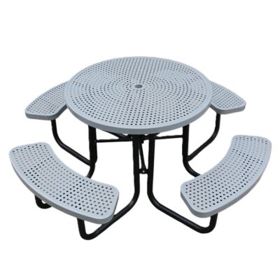 Perforated Steel Outdoor Round Picnic Table with Umbrella Hole - Image 4