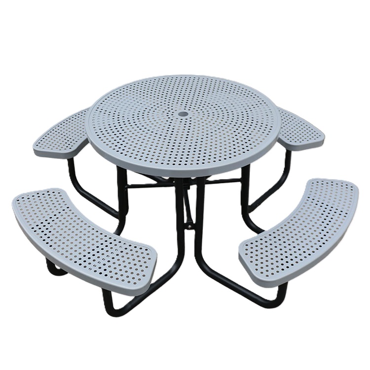 Perforated Steel Outdoor Round Picnic Table with Umbrella Hole - Image 4