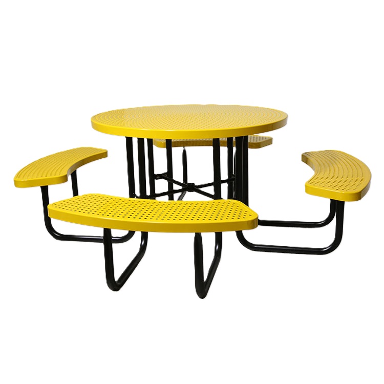 Perforated Steel Outdoor Round Picnic Table with Umbrella Hole - Image 6